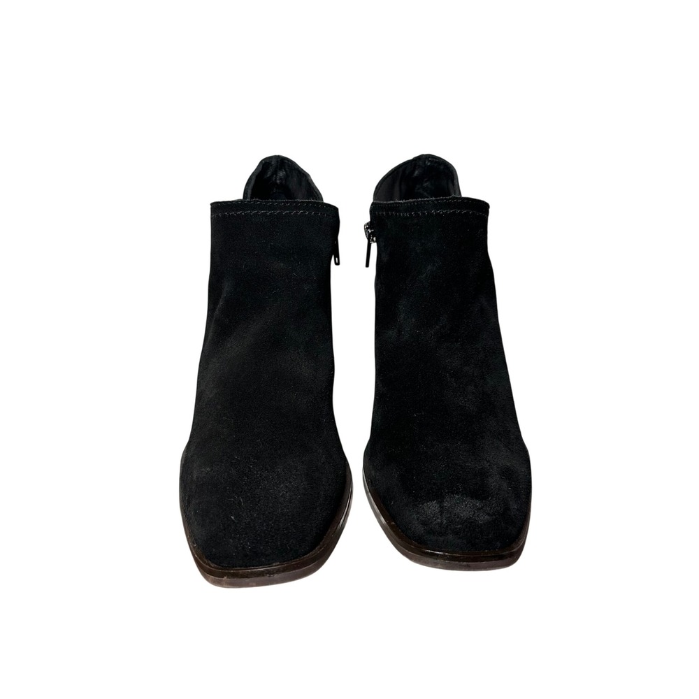 Lucky Brand Womens Black Suede Wedge Ankle Boots Side Zip Almond Toe 8M